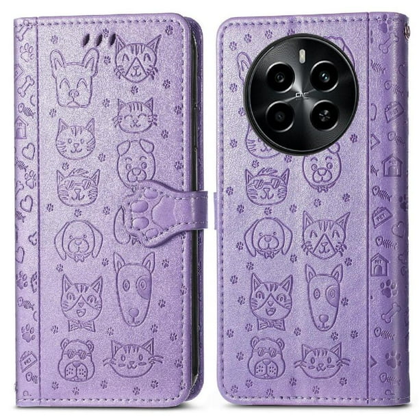 Funda Cartera FOXDOCK para Realme 13 Pro , Flip PU con Relieve de Gatos y Perros, Tarjetero y Soporte