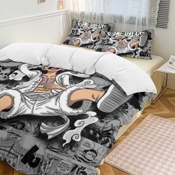 Monkey D Luffy Bed Duvet Cover Funny Anime Cartoon Bedding Sets Lightweight 3 Piece Comforter Sets