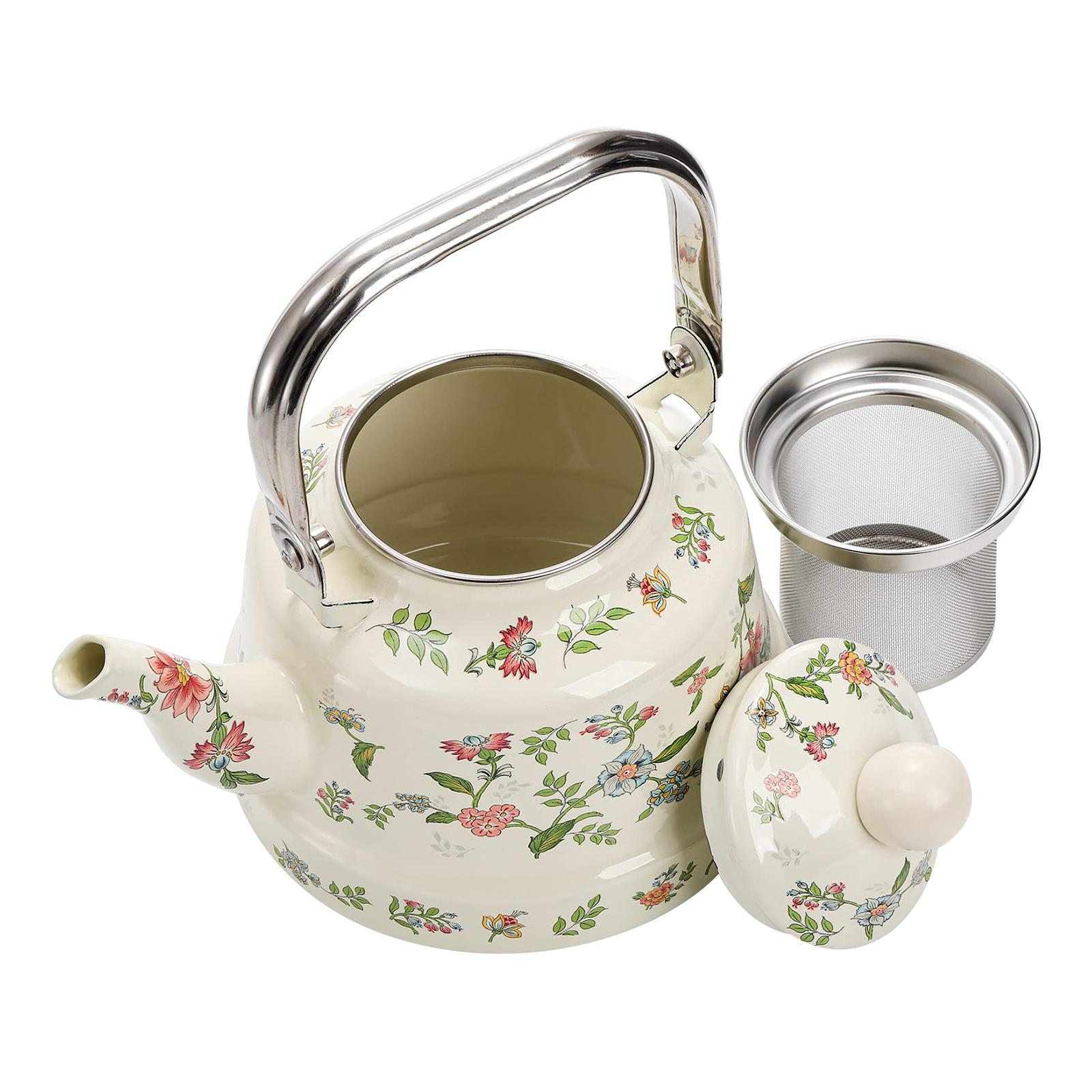 Magideal - Hervible De Agua De Esmalte Tetera Turca De Tetera Multifuncional De Esmalte Floral Resistente Bote De Café Para Acampar El Picnic De La Casa Al Aire