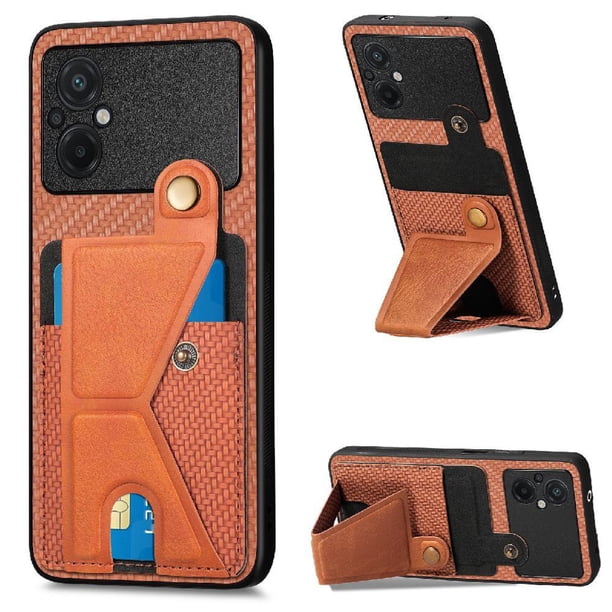 Funda Resistente para Xiaomi Poco M5 4G con Tarjetero y Soporte, Diseño Magnético Marrón