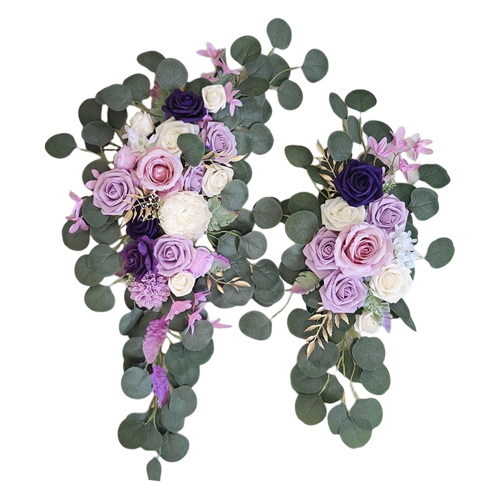 Magideal - Rústico Fake Rose Flower Swag Decorativo Hecho A Mano Colgante Artificial Flower Swag Para Centro De Mesa Telón De Fondo Mesa Arbor , Púrpura 80Cmx50Cm