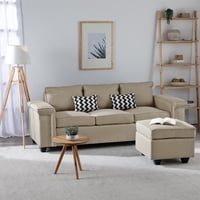 Muebles Cottoni - Sofá 3 Cuerpos Sicilia + 1 Pouf Tela Beige