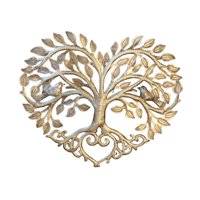 Magideal - Escultura De Pared De Metal Con Diseño De Pájaros Y Árboles, Decoración De Pared Con Forma De Corazón, Decoración Para Colgar En La Pared, Para Patio, Dorado
