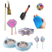 Mimi - Kit De 8 Productos Para Gatos, Aseo, Juguetes Y Un Plato. Color Celeste