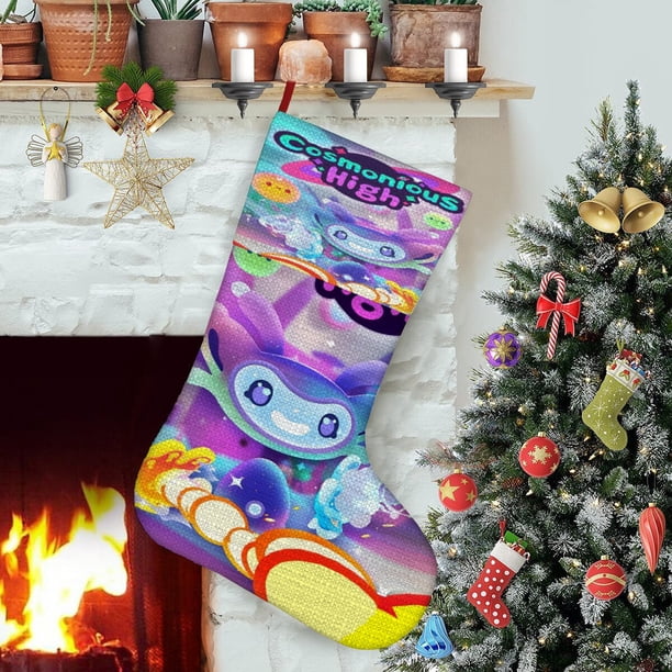 Cosmonious High Tema: Calcetines de Navidad, fino lino blanco para colgar en escaleras y chimenea, decoración navideña para el hogar, regalo de Navidad.54cm×38cm