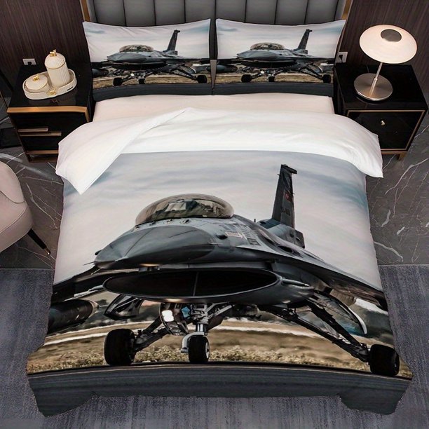 3pcs American F16 Fighting Falcon Fighter Pattern Bedding Set Duvet Cover and Pillowcase
