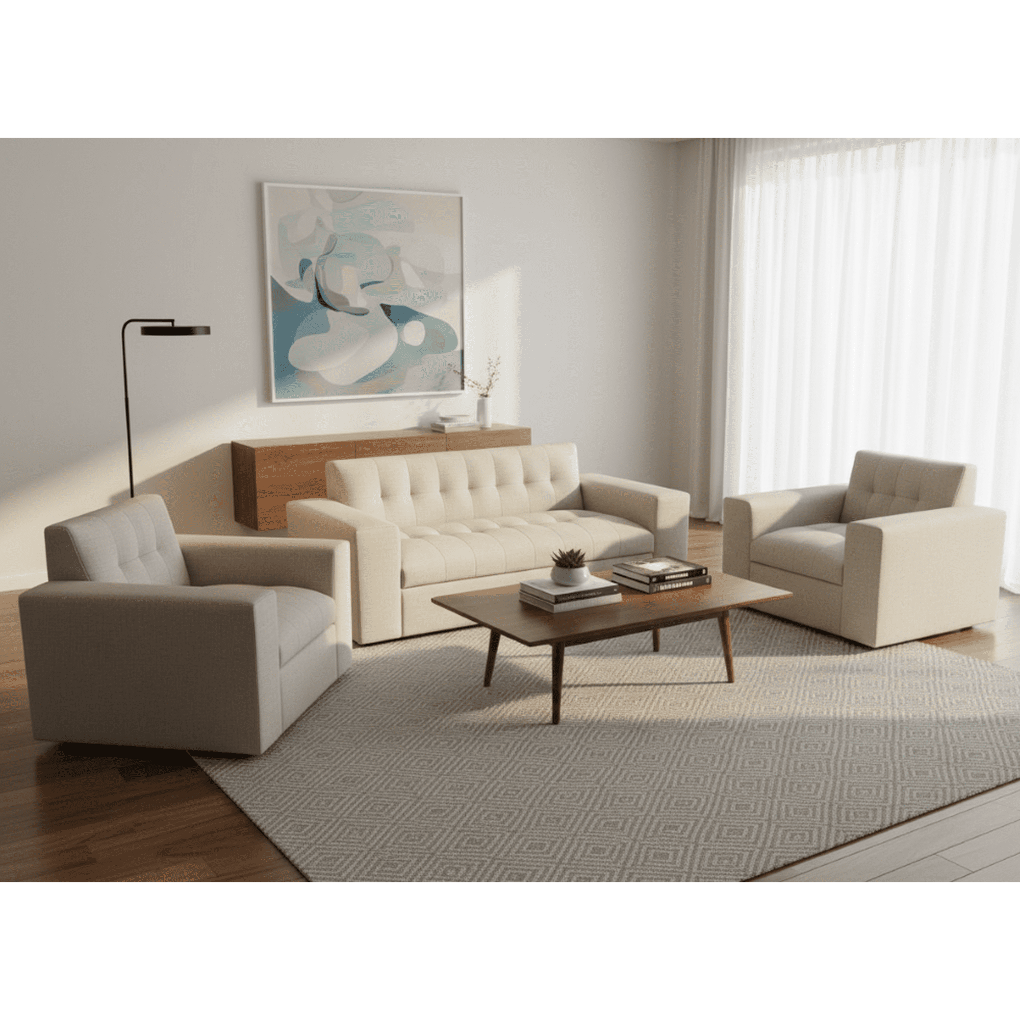 Muebles New - Juego De Living Tres Cuerpos Beige Lino