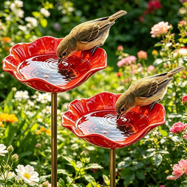 Estacas jardín flor metal hechas mano 4 uds baño pájaros estación riego abejas jardín