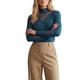 thumbnail image 1 of INSPIRE CHIC Top de Punto de Terciopelo para Mujer de Manga Larga con Cuello Simulado y Encaje Suéter de Punto Talla Mediana Azul Pavo Real, 1 of 6