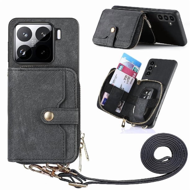 Funda Tipo Cartera con Correa Cruzada para Xiaomi 15 Protección Contra Golpes Negro