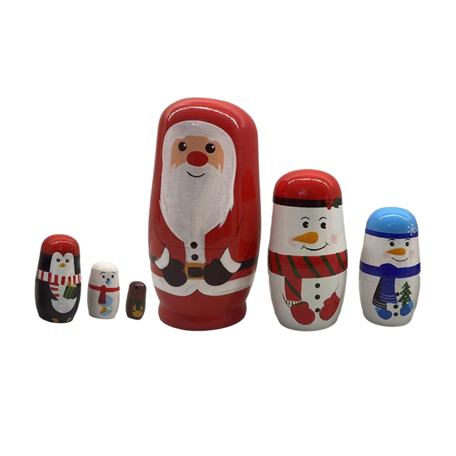 Bothyi - 5X Muñecas Matryoshka Navideñas Muñecas Coleccionables De Madera Para Mesa De Oficina