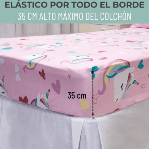 Genérico - Sabanas Niña 1.5 Plaza + Funda Casatua Unicornio