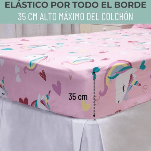 Genérico - Sabanas Niña 1.5 Plaza + Funda Casatua Unicornio