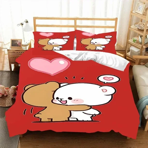 v2097 Bed Sheets Kawaii Bubu and Dudu Printing Anime Bedding Set Duvet Cover Comforter Bed Single Twin Full King Queen Size Bedding Set Kids 3-Piece Bedding Set (1 Duvet Cover + 2 Pillow Shams) Bed Sh