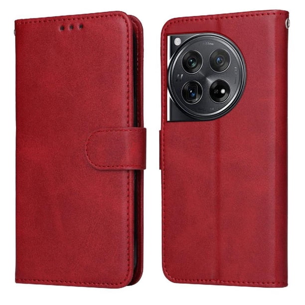 Funda Billetera para OnePlus 12 con Porta Tarjetas y Soporte Ajustable Rojo