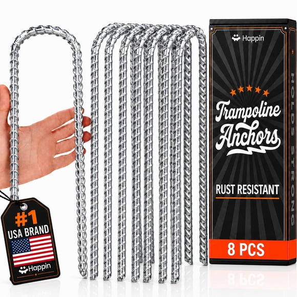 Anclajes para trampolín Happin de 30 cm, galvanizados, resistentes, paquete de 8