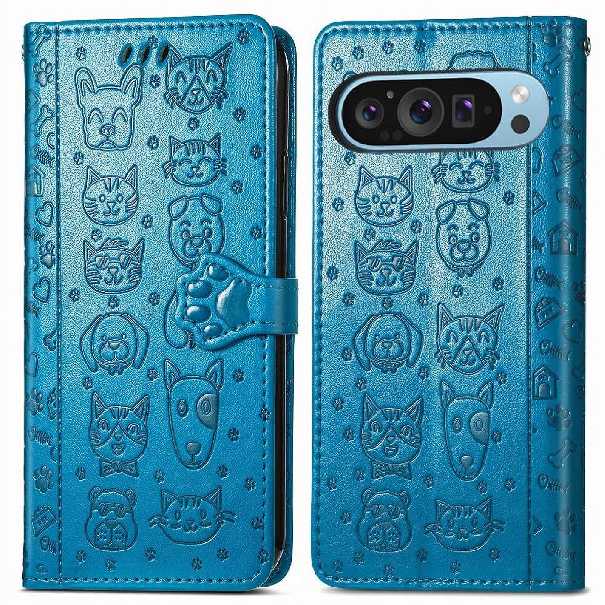 Funda Cartera Foxdock Para Google Pixel 10/10 Pro , Flip Pu Con Relieve De Gatos Y Perros, Tarjetero Y Soporte