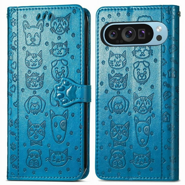 Funda Cartera FOXDOCK para Google Pixel 10/10 Pro , Flip PU con Relieve de Gatos y Perros, Tarjetero y Soporte