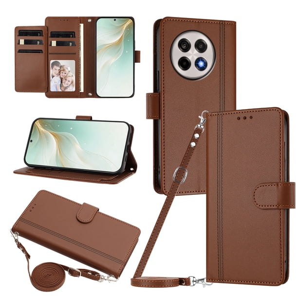 Funda Cartera para OnePlus 13R con Bolsillo para Billetes, Marrón
