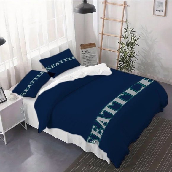 3pcs Seattle Mariners Logo Duvet Cover Set - Soft Duvet Cover And 1/2 Pillowcase Suitable for All Seasons