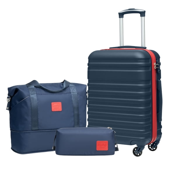 Maleta rígida Coolife 3 piezas azul marino y rojo