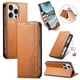 thumbnail image 3 of Funda tipo cartera para iPhone 16 Pro de piel con cierre magnético, ranuras para tarjetas y correa para la muñeca Marrón, 3 of 6