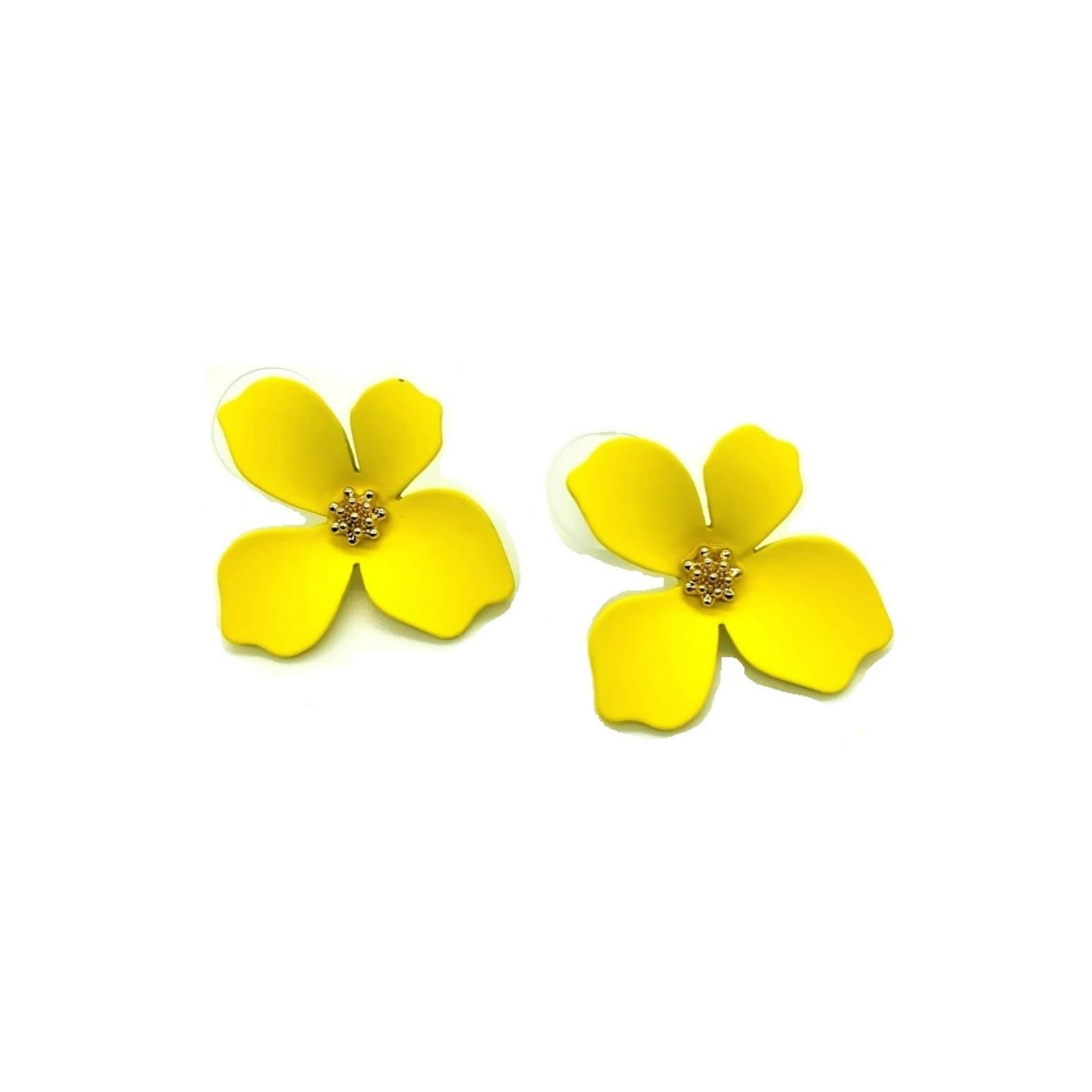 Prusia - Aros Pendientes Diseño Flor Color Amarillo