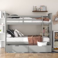 M&Ms - Full Over Full Bunk Bed With Drawers And Ladder For Bedroom, Guest Room Furniture-Gray(Old Sku Lt000205Aae)
