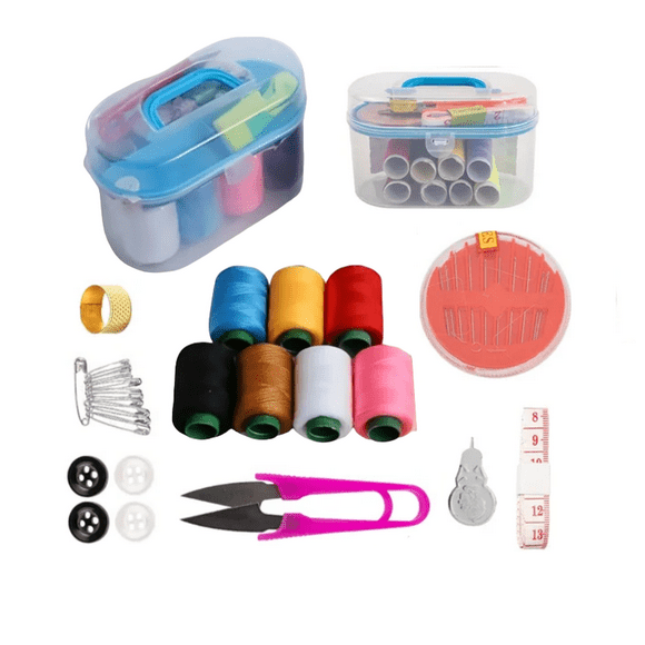Set Caja De Costura Enhebrador Aguja Cinta Mtr Hilos Tijeras