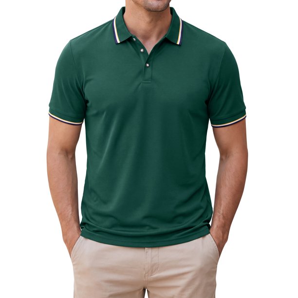 INSPIRE CHIC Camisa Polo de Hombre de Manga Corta Casual de Verano para Tenis Golf XL Verde Oscuro