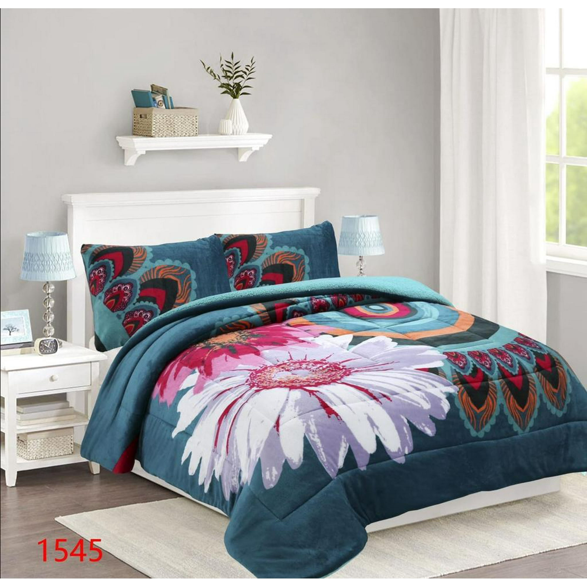 Genérico - Cobertor Chiporro 2 Plazas - Verde Oscuro Flores M1545