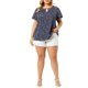 thumbnail image 2 of GRACIA Y GRANDEZA Blusa de Chifón Floral con Cuello de Ojal y Mangas Cortas Acampanadas para Mujer Talla Grande 6X Azul Marino, 2 of 8