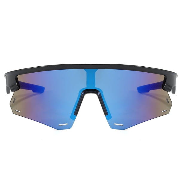 POLASUP GAFAS LENTES DE SOL Gafas de sol deportivas con lentes espejados azules y montura negra con detalles azules. Diseño aerodinámico, protección UV 400. Ideales para ciclismo