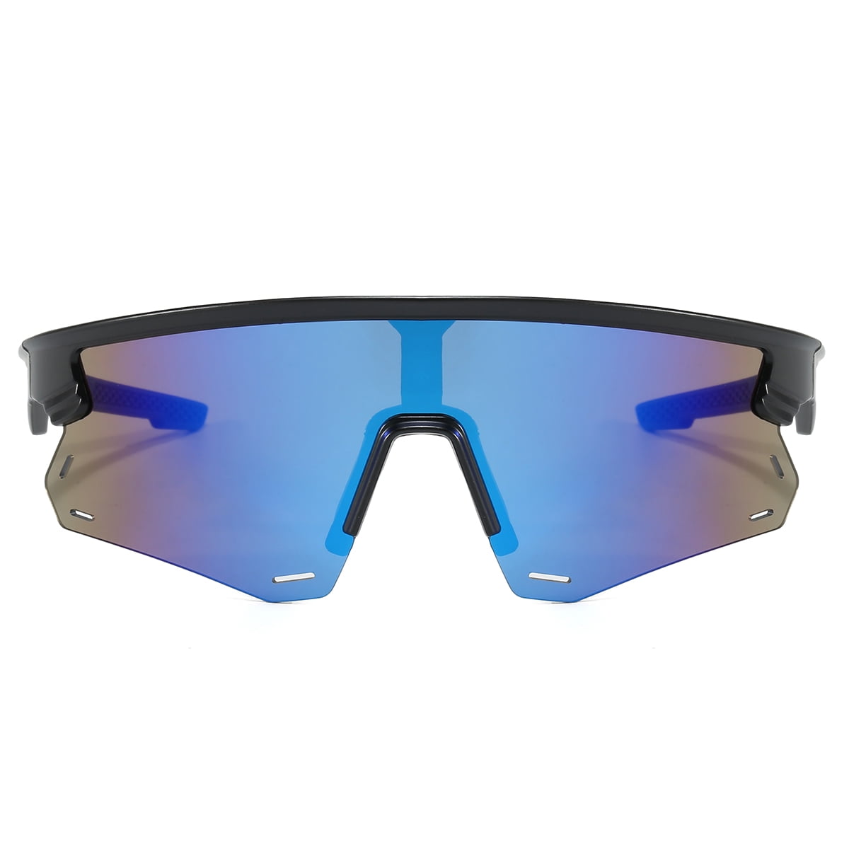 Polasup Gafas Lentes De Sol Gafas De Sol Deportivas Con Lentes Espejados Azules Y Montura Negra Con Detalles Azules. Diseño Aerodinámico, Protección Uv 400. Ideales Para Ciclismo