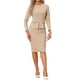 thumbnail image 2 of INSPIRE CHIC Vestido ajustado de mujer con peplum, atuendo de maestra para el regreso a clases, cuello redondo, manga larga, vestido de trabajo de cintura alta, midi, M caqui, 2 of 6