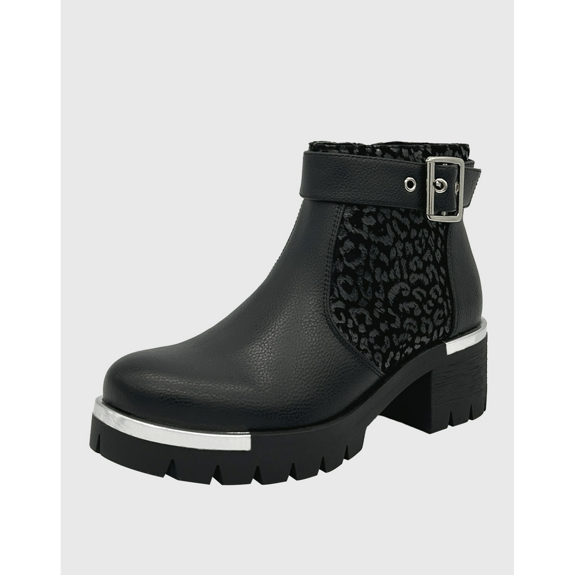 Danicolle Calzado - Botin Punta Redonda, Con Taco Medio, Cierre Y Correa Con