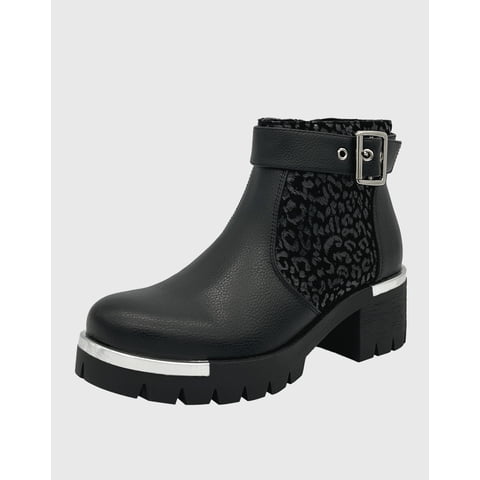 Danicolle Calzado - Botin Punta Redonda, Con Taco Medio, Cierre Y Correa Con