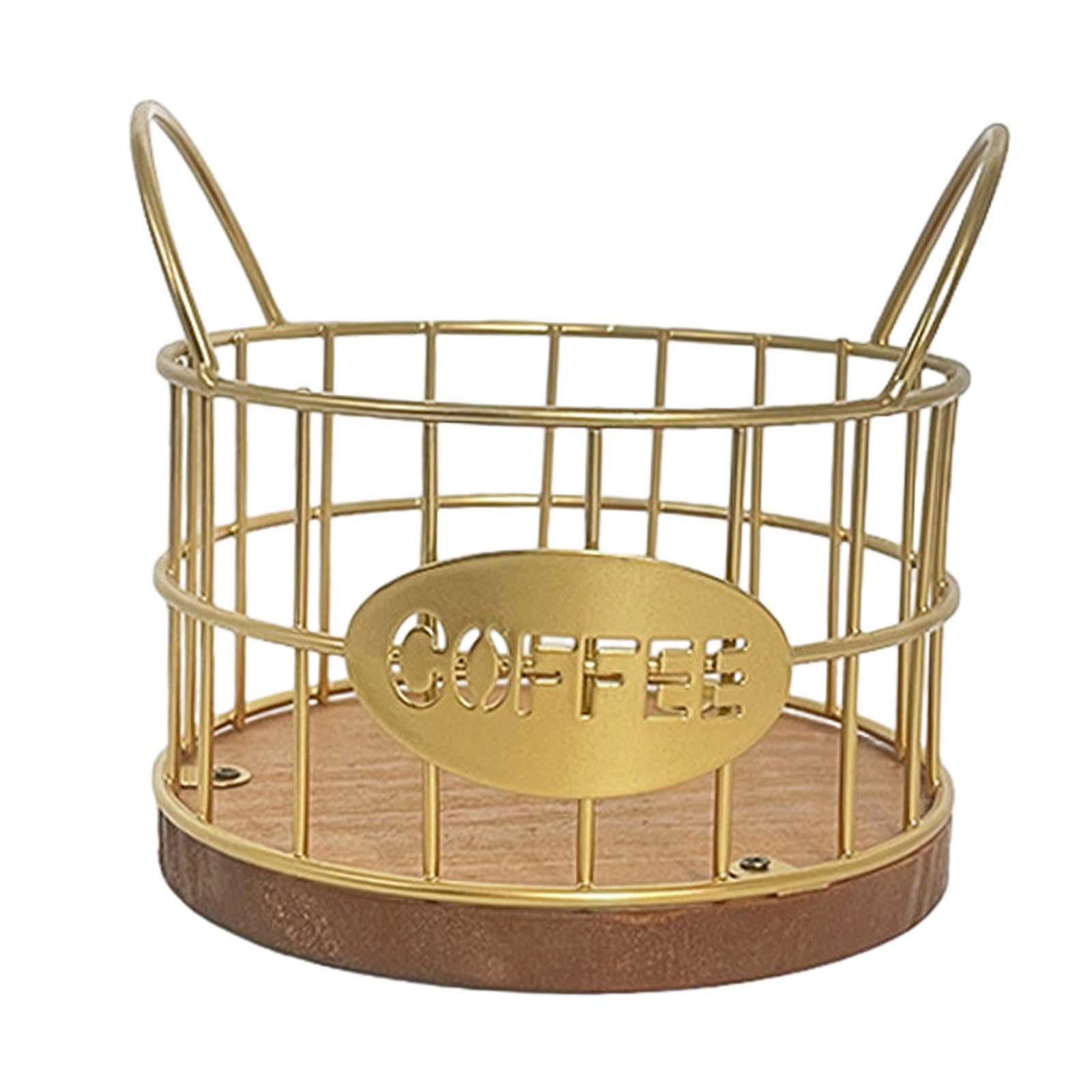 Magideal - Soporte Para Cápsulas De Café, Contenedor De Cápsulas De Café De Metal Con Doble Asa, Organizador, Cesta Para Cápsulas De Café Para Cafeterías, Cocina Oro