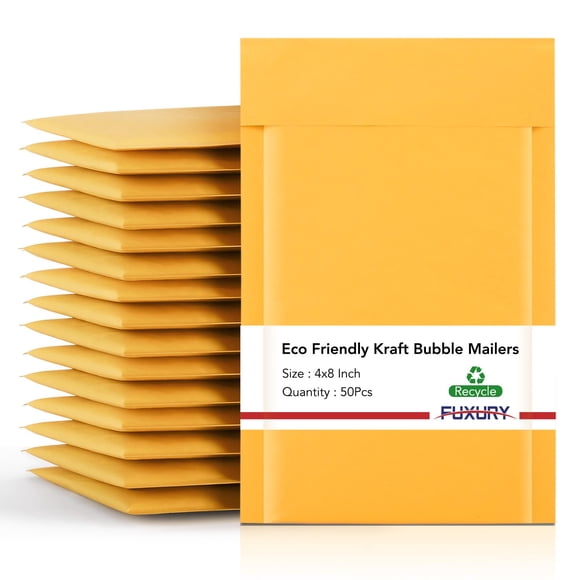 Paquete de 50 sobres acolchados Bubble Mailer Fuxury Kraft de 10 x 20 cm