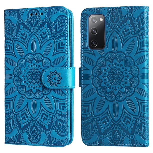 Funda tipo cartera FOXDOCK para Samsung Galaxy S20 FE , diseño girasol en relieve, cuero PU, cierre magnético, soporte y tarjetero