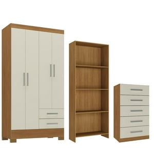 Movelaria - Combo Clóset 4 Puertas + Cómoda 5 Cajones Off White + Librero R420516