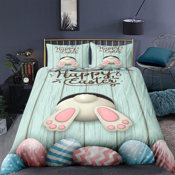 Easter Lovely Rabbit Egg Quilt Duvet Cover Set Pillowcase Bedding 3-Piece Bedding Set
