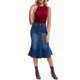 thumbnail image 2 of INSPIRE CHIC Falda de Mezclilla Ajustada de Mujer con Cola de Sirena, Cintura Alta, Volantes, Largo a la Rodilla, Talla S, Azul Oscuro, 2 of 6