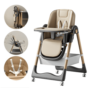 Telotenemos - Illa De Comer Plegable Para Bebé Con Mesa Ajustable Ruedas Silla Comedor Beige