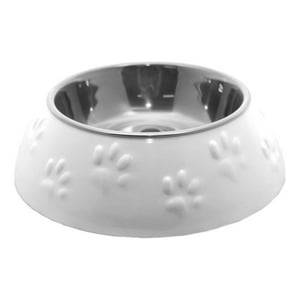 Plato Huellitas Blanco Para Perro L Mascan Blanco