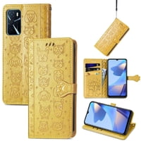 Funda Cartera Foxdock Para Oppo A16 , Flip Pu Con Relieve De Gatos Y Perros, Tarjetero Y Soporte