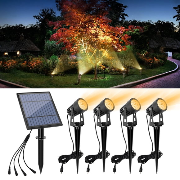 Luces solares tipo foco APONUO de metal, 4 piezas, 3 LED, impermeables IP65