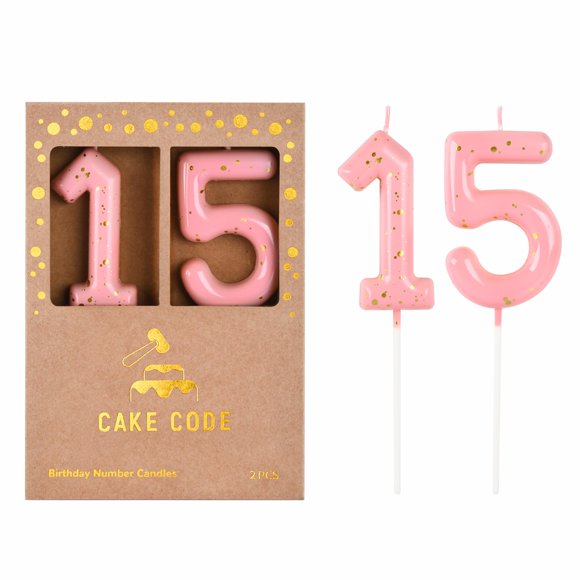 Vela CAKE CODE 7 cm Rosa Dorado Número 15 – Pack de 2