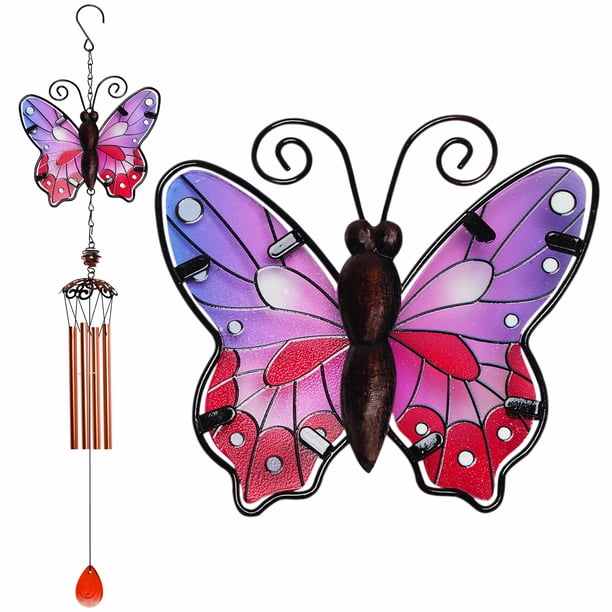 1 Pack, Butterfly Wind Chimes, Outdoor Indoor Decor, 31" Metal Glass Music Wind Chime, Mobile Romantic Chimes For Garden, Patio, Yard, Backyard Or Festival Decor/Best Mothers And Women Gifts (Purple &