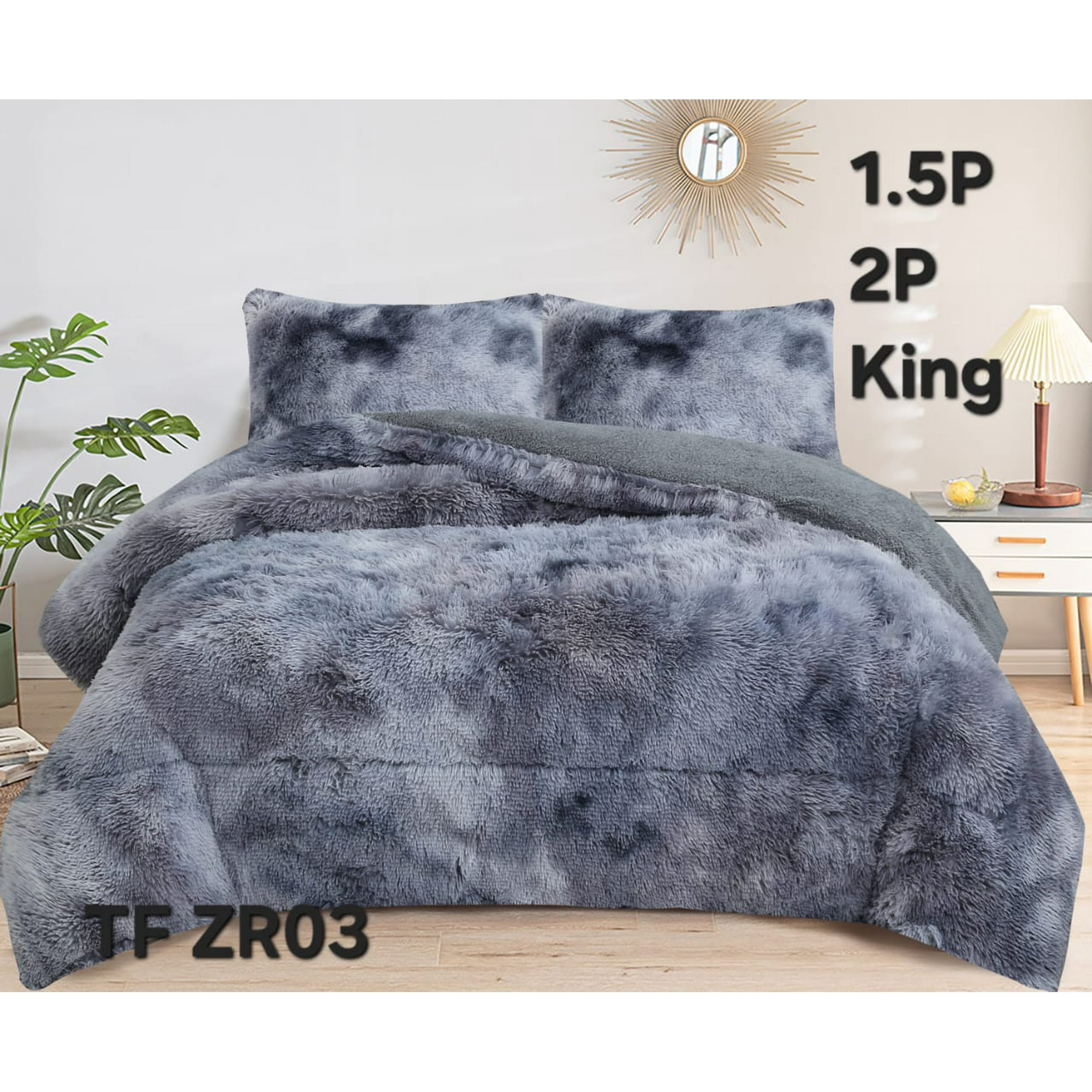 Aladdins Shop - Cobertor De Invierno Peludo Con Chiporro 1,5 Plaza Gris Jaspeado